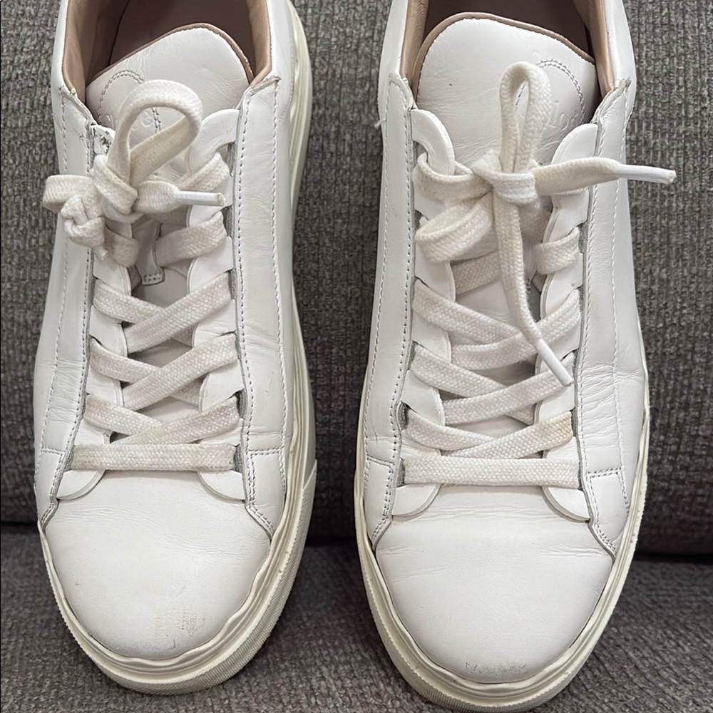 Chloe Scalloped Leather White Sneakers with Textured Upper and Thick Sole - Picture 14 of 16